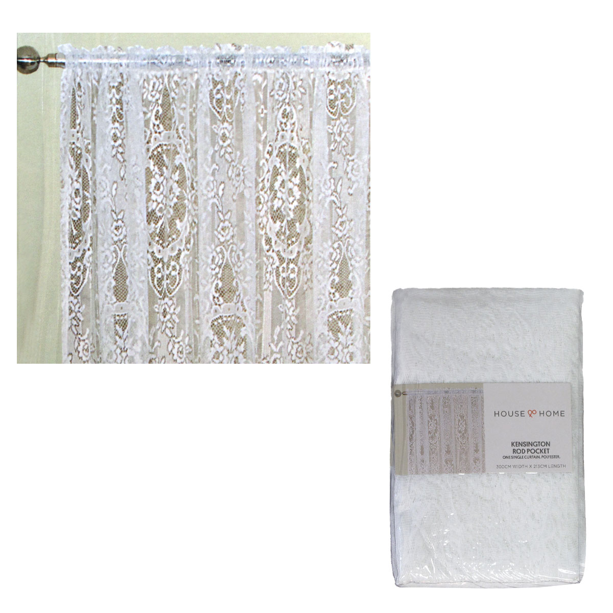 V442-JTC-CURTAIN-KENSINGTON-WHITE-RE-185236-00 Yours to Love One Kensington White Lace Rod Pocket Curtain 300 x 213 cm - Image 1