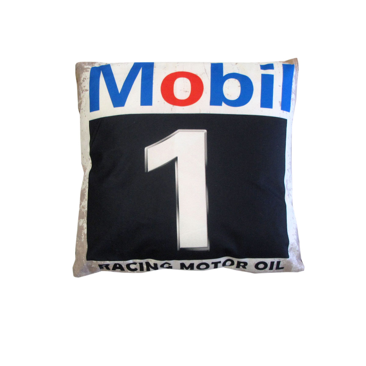 V442-JTC-CUSHION-MOBILOIL-BLACK-SQ-202502260936-00 Australian Mancave Retro Cushion Mobil Racing Motor Oil 40 x 40 cm - Image 1