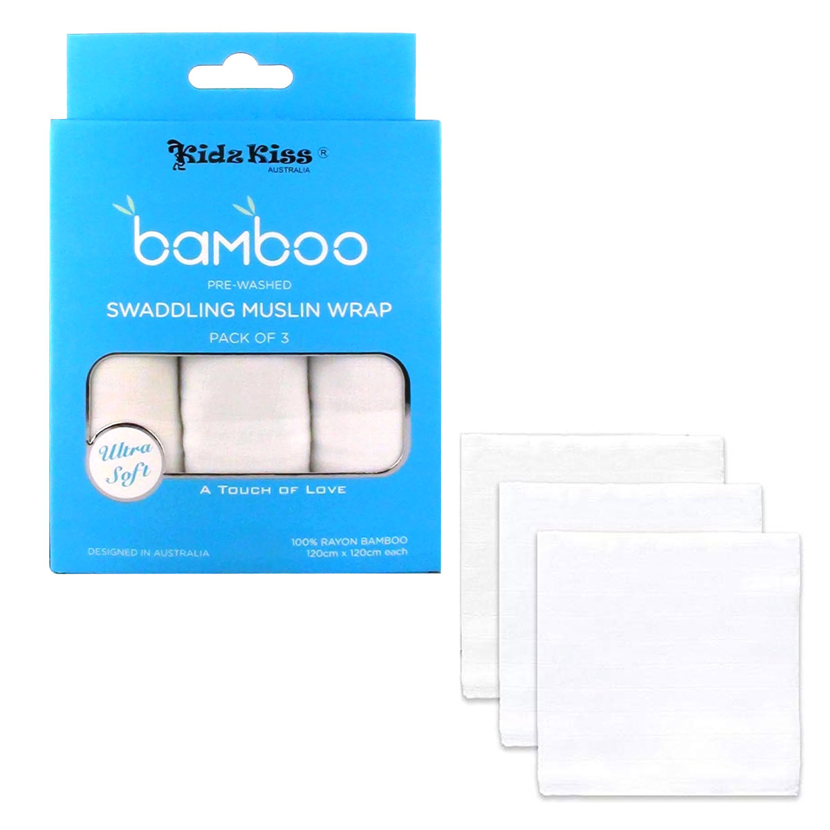 V442-JTC-MISC-SWADDINGWRAP-WHITE-SQ-145727-00 Pack of 3 Swaddling Muslin Wrap 120x120cm each - Image 1