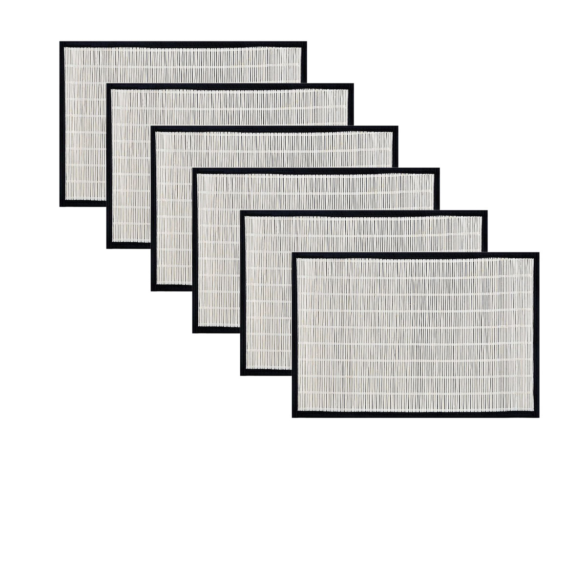 V442-JTC-PLACEMAT-BAMBOOJA1WBL-BLACK-RE-145701-00 Set of 6 Bamboo Table Placemats White with Black Border 30 x 45cm - Image 1
