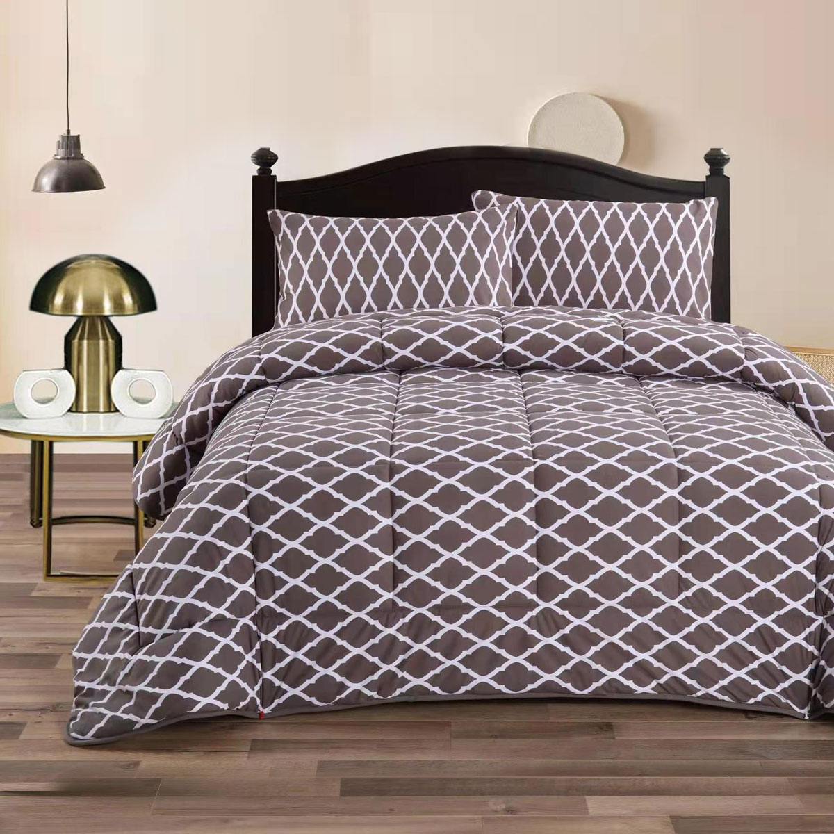 V442-KIT-COMFORTER-3PCMINKFLANNEL-DIAMOND-KI-202503241616-00 Ramesses Diamond Flower 3- Piece Mink Flannel Comforter Set King - Image 1