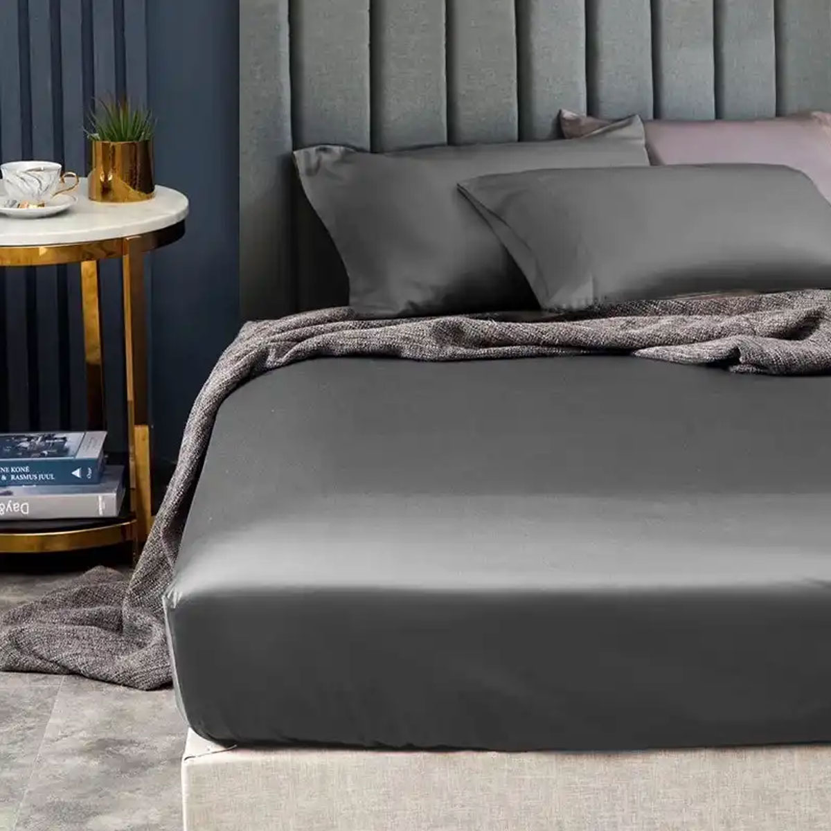 V442-KIT-FITTEDSS-1500TCEGYPTIANC-CHARCOAL-DS-174654-00 Ramesses 1500TC Elite Egyptian Cotton Sateen Fitted Sheet Combo Set Charcoal Double - Image 1