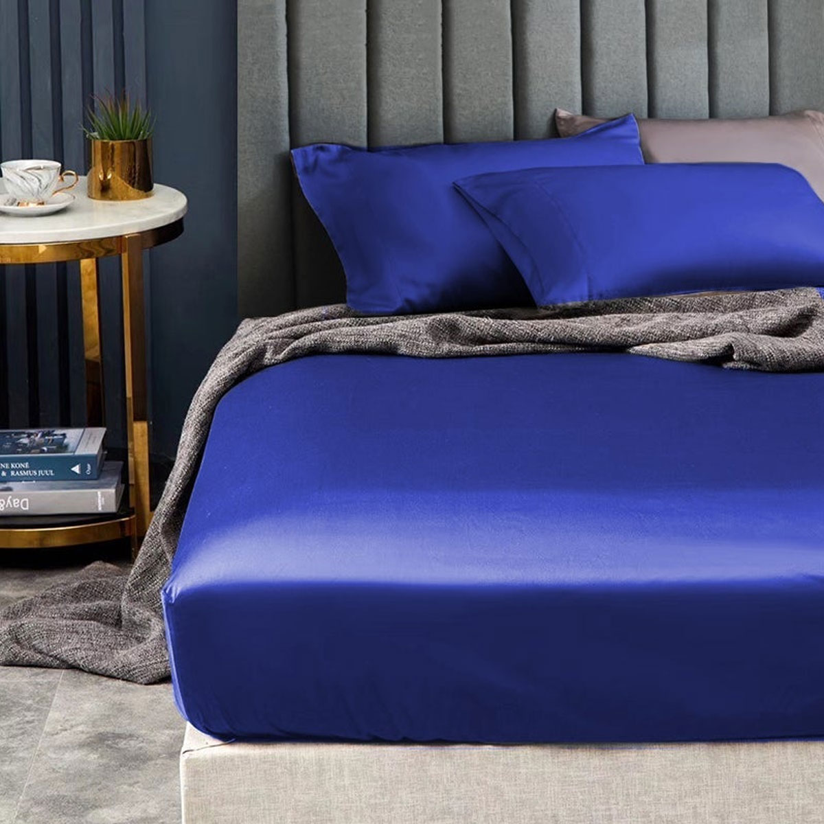 V442-KIT-FITTEDSS-1500TCEGYPTIANC-RBLUE-KS-174695-00 Ramesses 1500TC Elite Egyptian Cotton Sateen Fitted Sheet Combo Set Royal Blue King Single - Image 1