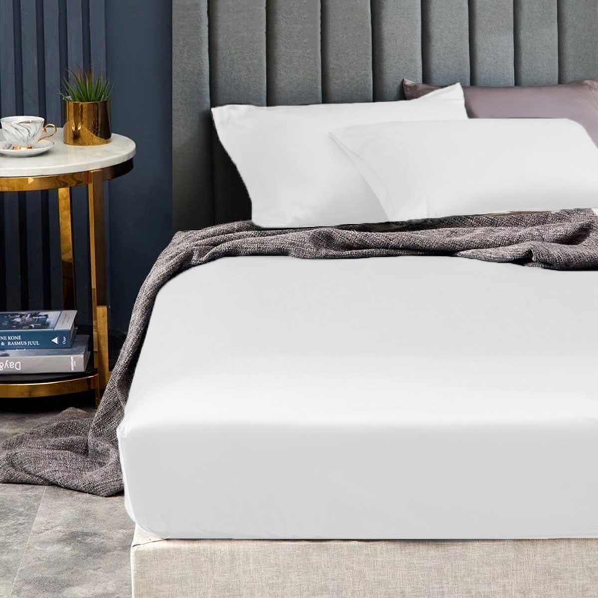 V442-KIT-FITTEDSS-1500TCEGYPTIANC-WHITE-MK-174707-00 Ramesses 1500TC Elite Egyptian Cotton Sateen Fitted Sheet Combo Set White Mega King - Image 1