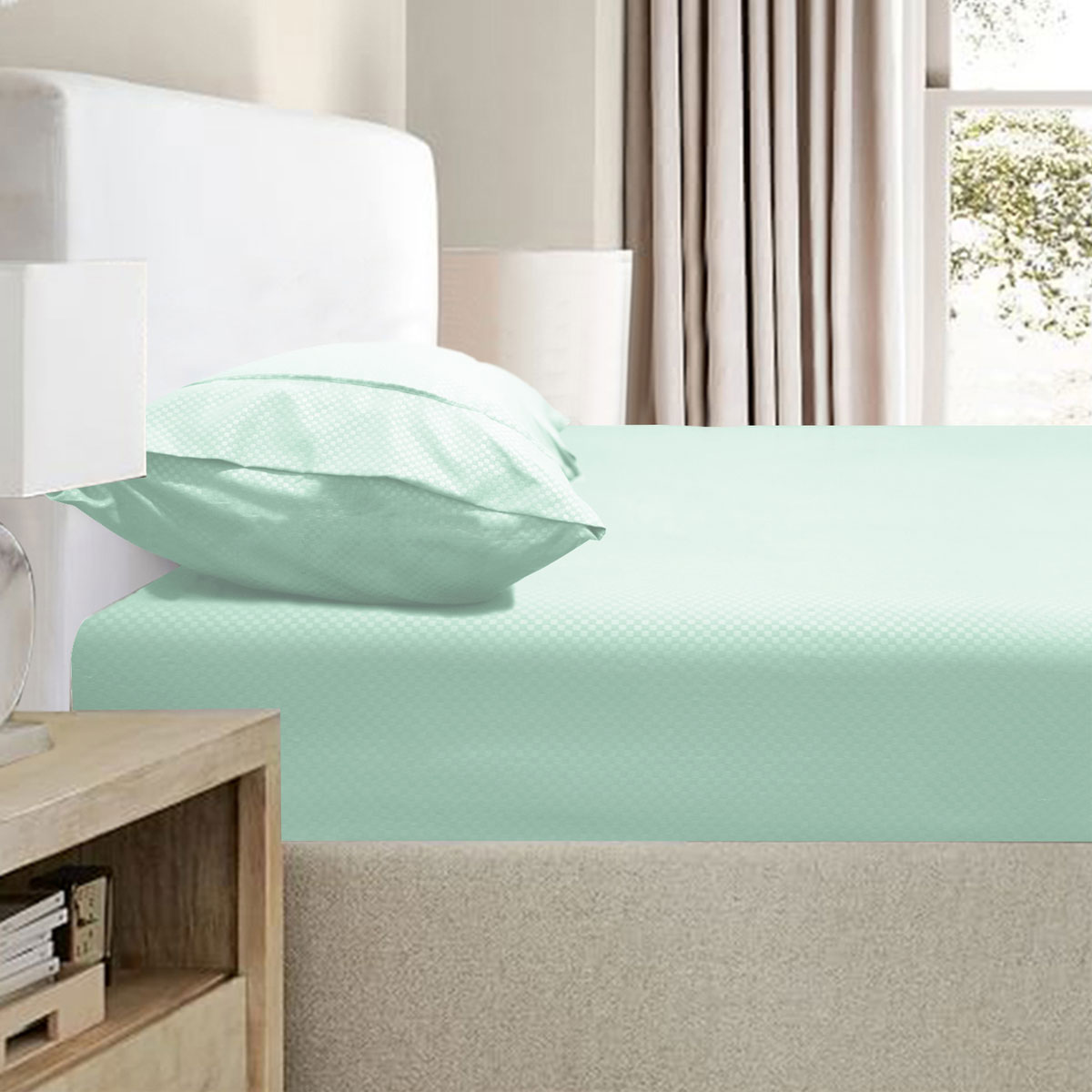 V442-KIT-FITTEDSS-2000TCBAMBOO-AQUA-KI-174781-00 Ramesses 2000TC Bamboo Embossed Fitted Sheet Combo Set Aqua King - Image 1