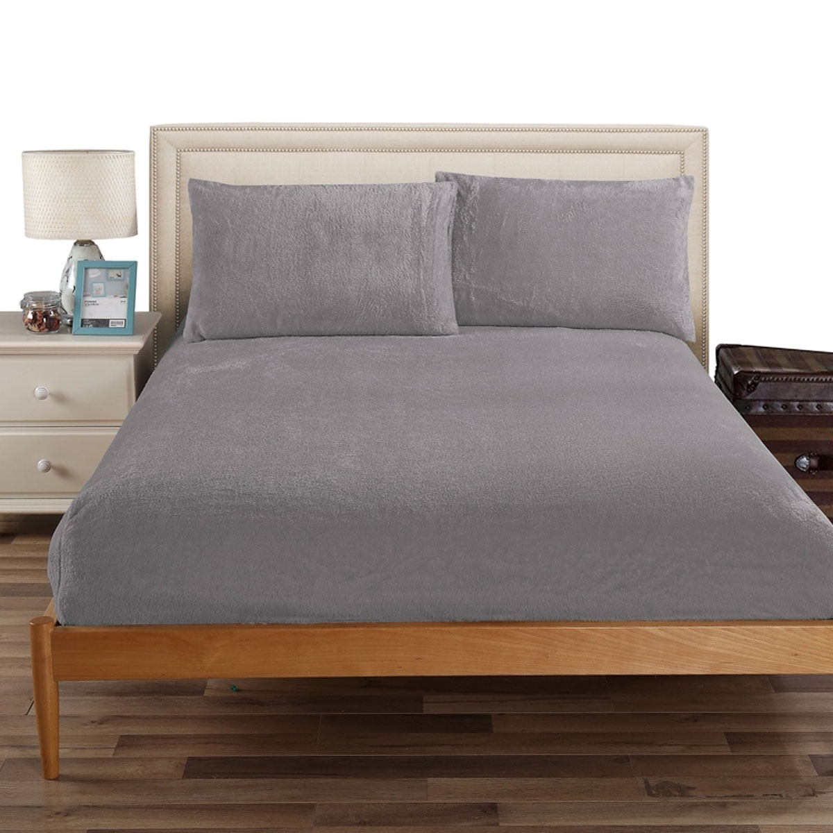 V442-KIT-FITTEDSS-TEDDYFLEECE-CHARCOAL-KI-174730-00 Ramesses Teddy Fleece Fitted Sheet Combo Set Charcoal King - Image 1