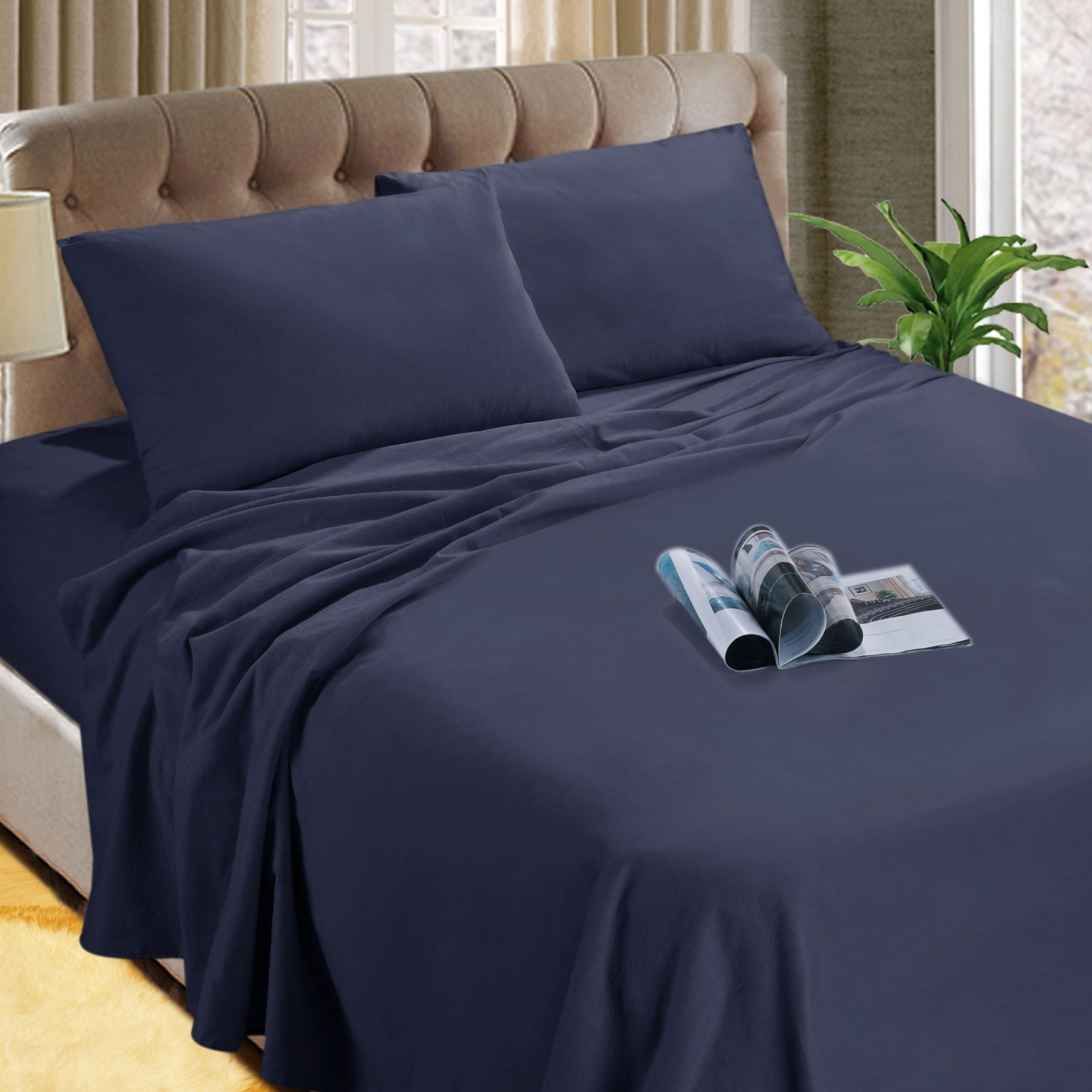 V442-KIT-SHEETS-MF2019-DENIM-SB-158666-00 Kingtex Micro Flannelette Sheet Set 40 cm Wall Denim Single - Image 1