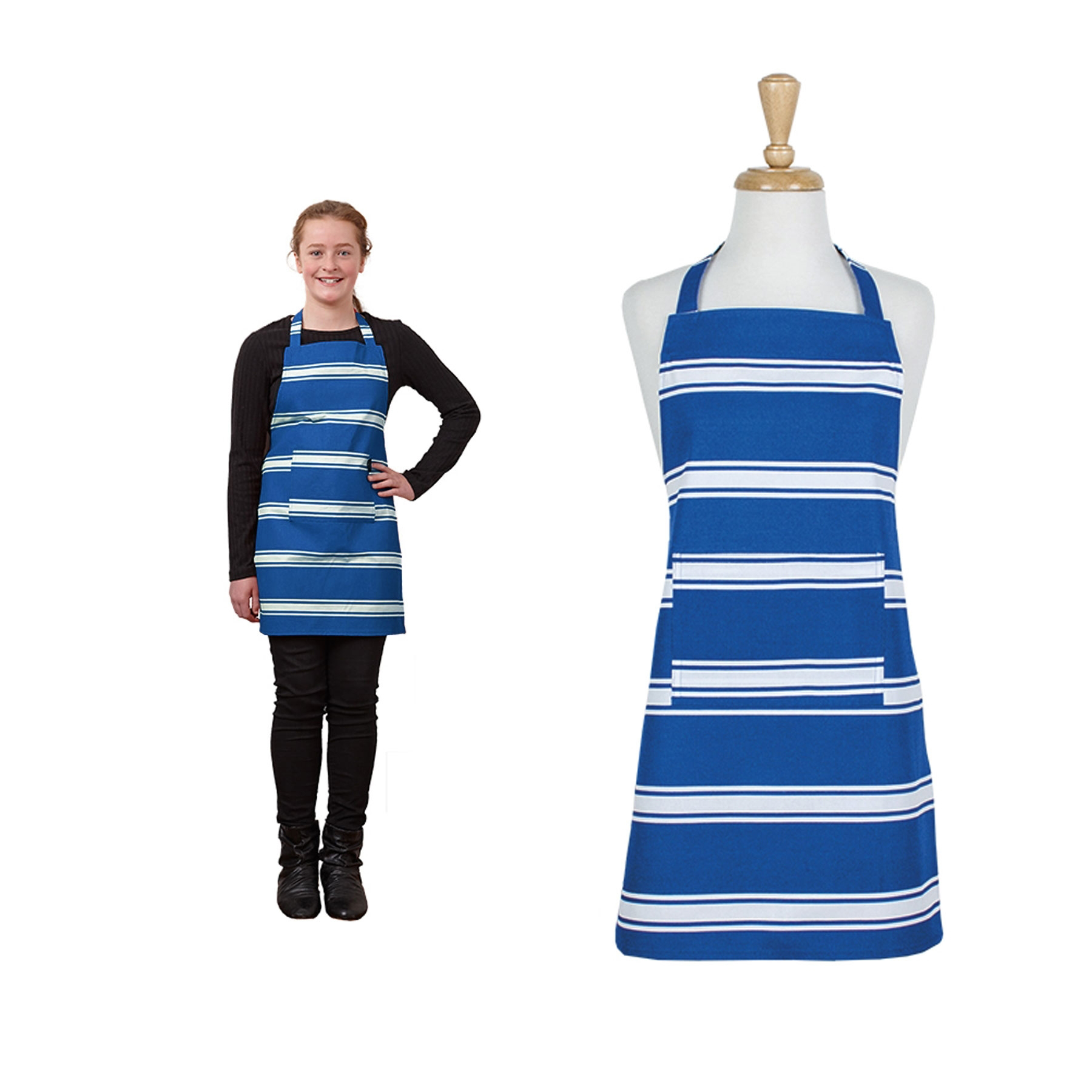 V442-LDE-APRON-BUCHERTEEN-BLUE-SH-77921-00 Ladelle Butcher Kitchen / BBQ Cotton Teen Apron Blue - Image 1