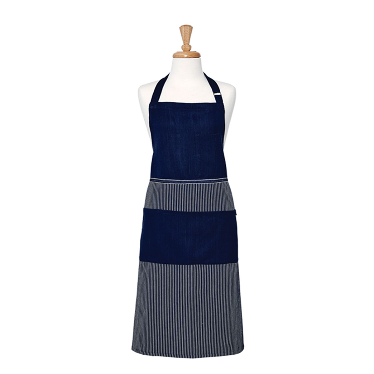 V442-LDE-APRON-PROSERIES-NAVY-SH-77650-00 Ladelle Professional Series Stripe Navy Cotton Apron 70 x 95 cm - Image 1
