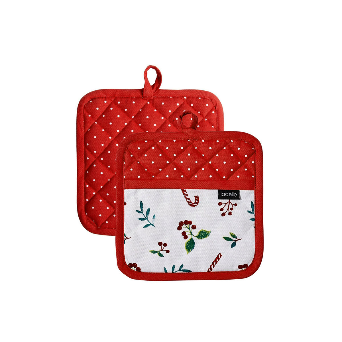 V442-LDE-OVENM-JOYFUL2POTHOLDER-RED-SQ-77724-00 Ladelle Joyful Red Set of 2 Pot Holders 21 x 21 cm - Image 1