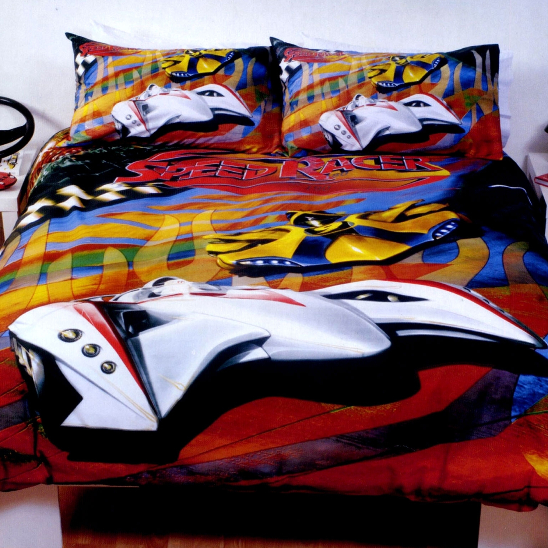 V442-LDE-QUILTCS-THUNDER-MULTI-DS-77811-00 Just Home Speed Racer Thunder Quilt Cover Set Double - Image 1