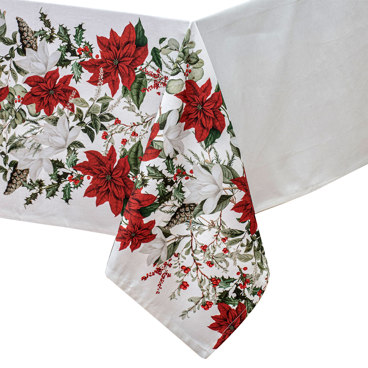 V442-LDE-TABLEC-POINSETTIA300CM-MULTI-RE-199967-00 100% Cotton Ashdene Poinsettia Festive Christmas Holiday Tablecloth 150 x 300 cm - Image 1