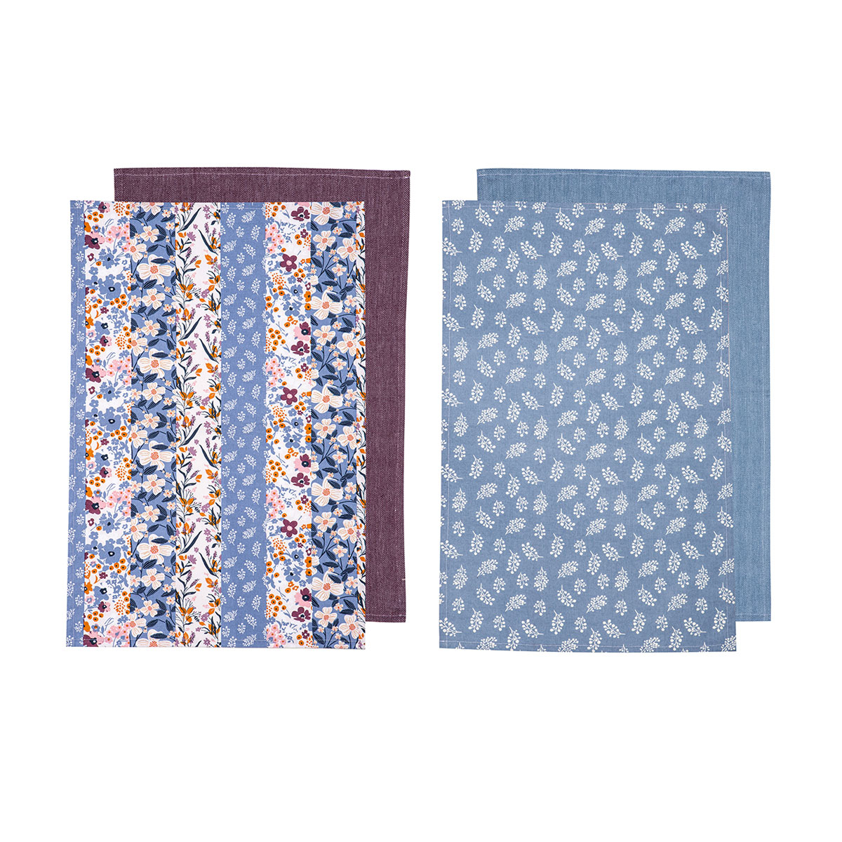 V442-LDE-TEAT-HOMESPUNSETOF4-MIX-RE-77983-00 Ladelle Set of 4 Homespun Cotton Kitchen Tea Towels 50 x 70 cm Mix - Image 1