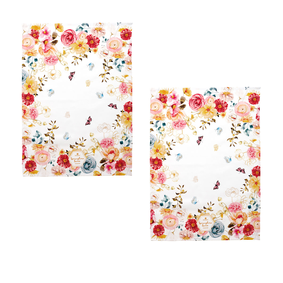V442-LDE-TEAT-SETOF2SPRINGTIMESOIREE-MULTI-RE-199954-00 Ashdene Set of 2 Springtime Soiree Cotton Kitchen Tea Towels 50 x 70 cm - Image 1