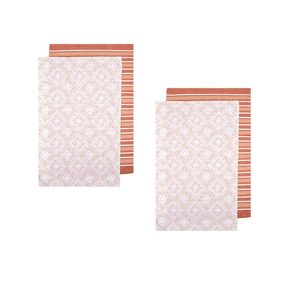 V442-LDE-TEAT-SETOF4SANCTUARYGEO-TERRAC-RE-127395-00 Ladelle Sanctuary Geo Terracotta Set of 4 Cotton Kitchen Towels 45 x 70 cm - Image 1