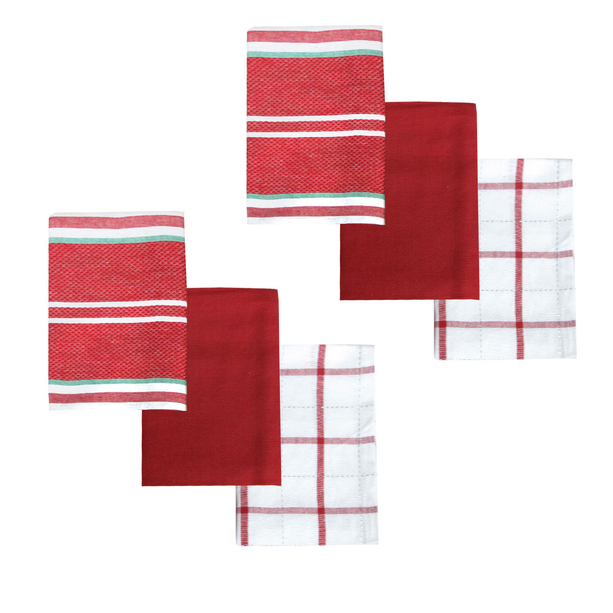 V442-LDE-TEAT-SETOF6BRICKDEISGN6-RED-RE-78005-00 Ladelle Brick Set of 6 Cotton Kitchen Towels Red Design 6 - Image 1
