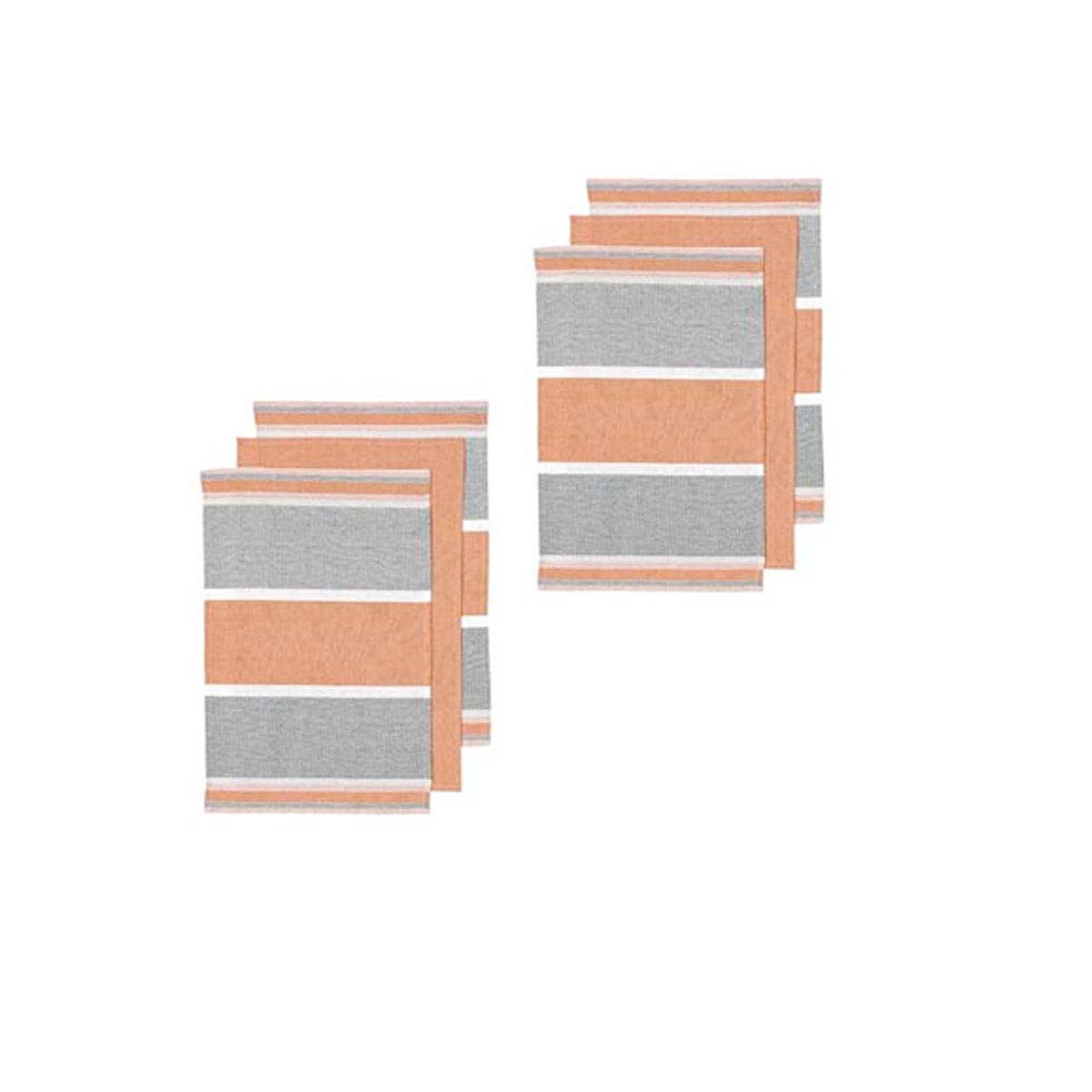 V442-LDE-TEAT-SETOF6REVIVEBLOCK-CORAL-RE-77929-00 Ladelle Revive Block Woven Set of 6 Cotton Kitchen Towels Coral - Image 1