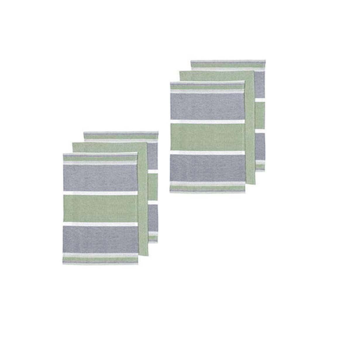 V442-LDE-TEAT-SETOF6REVIVEBLOCK-SAGE-RE-77928-00 Ladelle Revive Block Woven Set of 6 Cotton Kitchen Towels Sage - Image 1