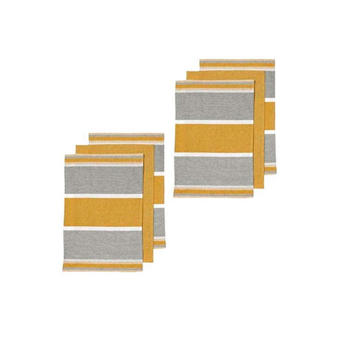 V442-LDE-TEAT-SETOF6REVIVEBLOCK-YELLOW-RE-77930-00 Ladelle Revive Block Woven Set of 6 Cotton Kitchen Towels Yellow - Image 1