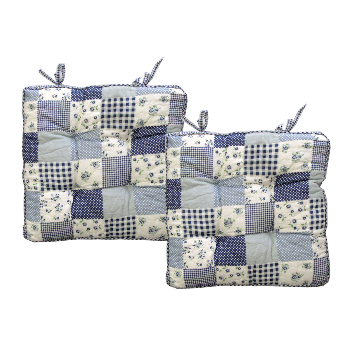 V442-LYL-CHAIRCU-SETOF2LUCY-BLUE-SQ-189764-00 Lylac Homewares Petal Delights Set of 2 Cotton Chair Pads Lucy Blue - Image 1