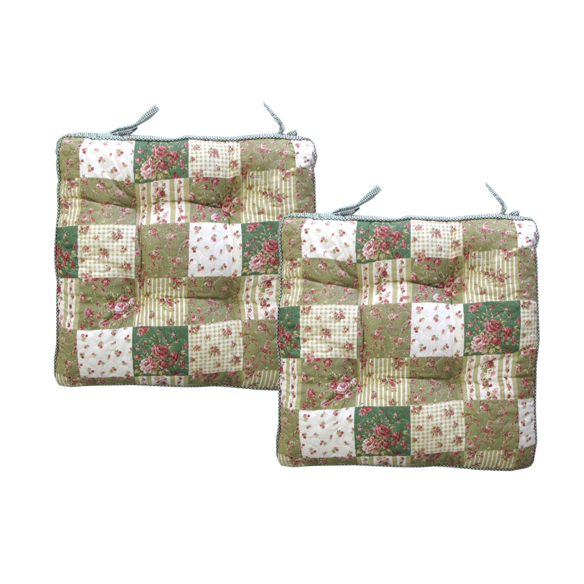 V442-LYL-CHAIRCU-SETOF2MIA-GREEN-SQ-189760-00 Lylac Homewares Petal Delights Set of 2 Cotton Chair Pads Mia Green - Image 1