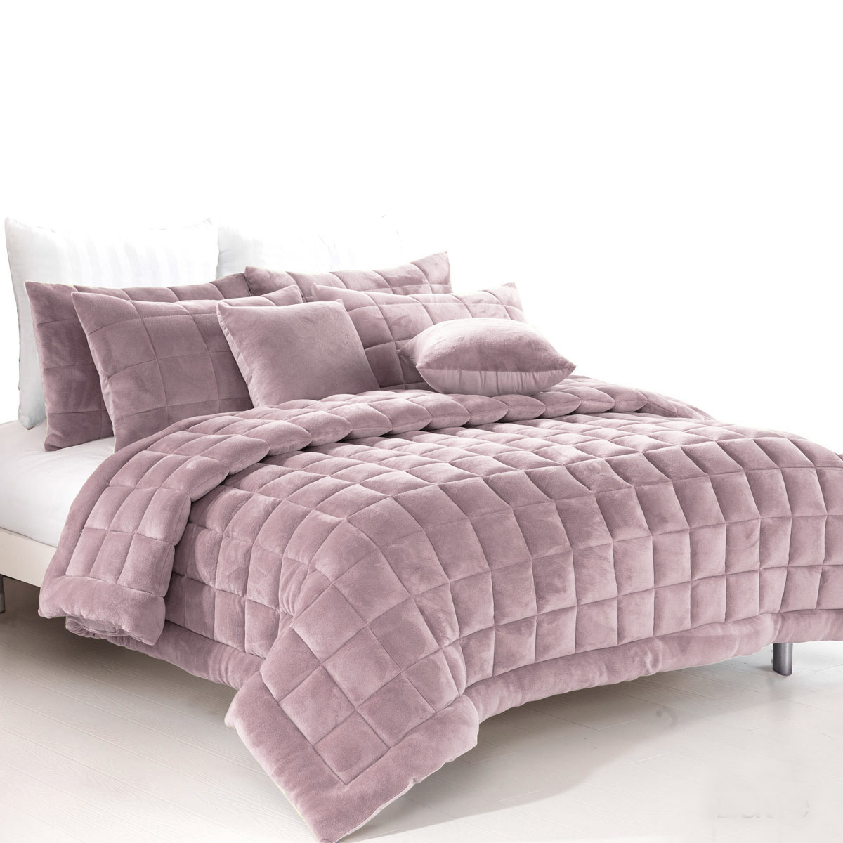 V442-MFL-QUILT-AUGUSTAMINK-BLUSH-SK-75098-00 Alastairs Augusta Faux Mink Quilt / Comforter Set Blush Super King - Image 1