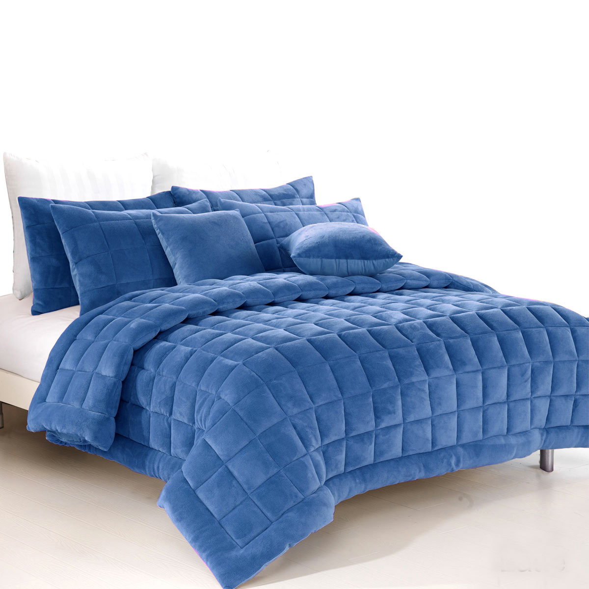 V442-MFL-QUILT-AUGUSTAMINK-DENIM-SK-75093-00 Alastairs Augusta Faux Mink Quilt / Comforter Set Denim Super King - Image 1