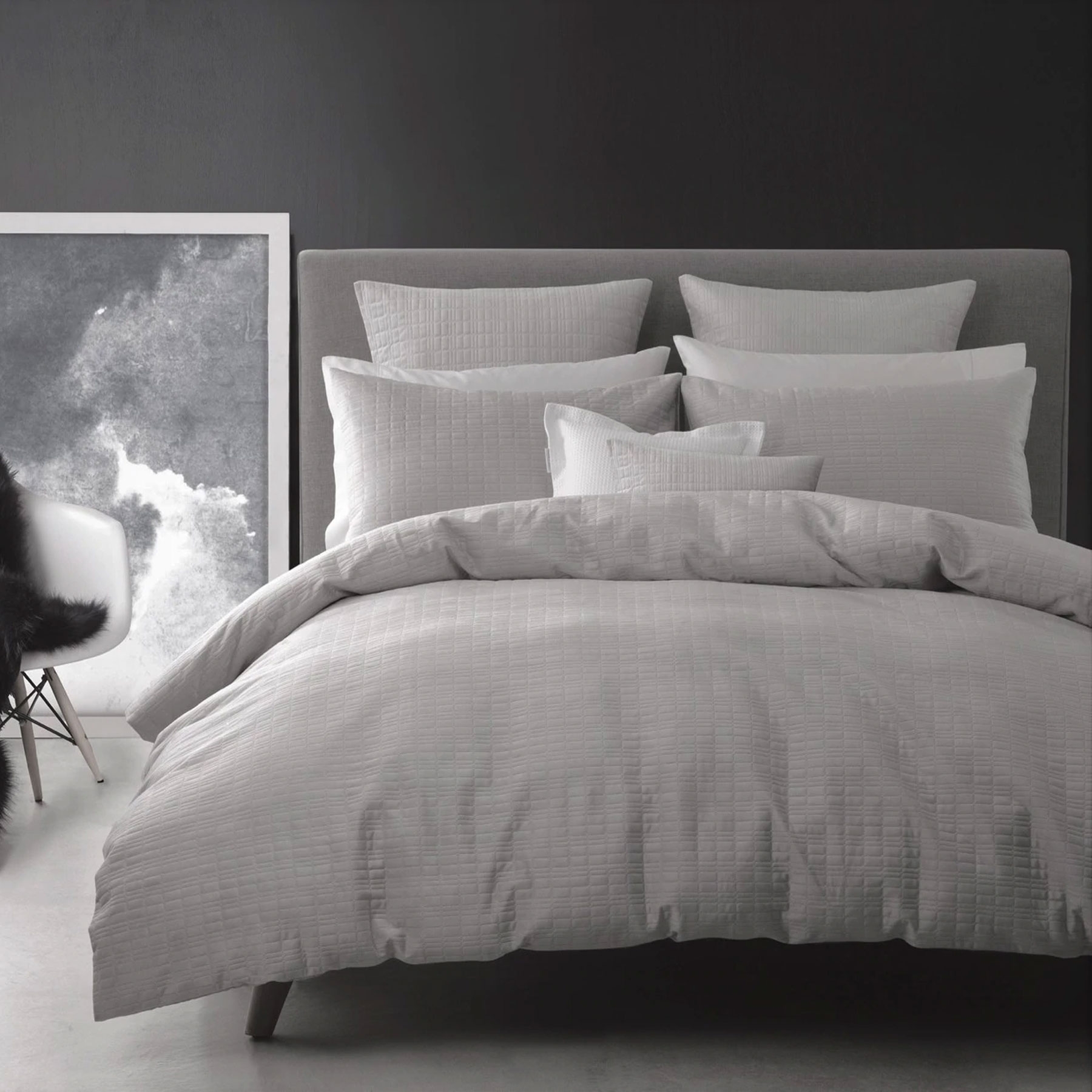 V442-MFL-QUILTCS-AURORA-SILVER-QS-204243-00 Georges Fine Linens Aurora Silver Lightly Quilted Quilt Cover Set - Queen - Image 1