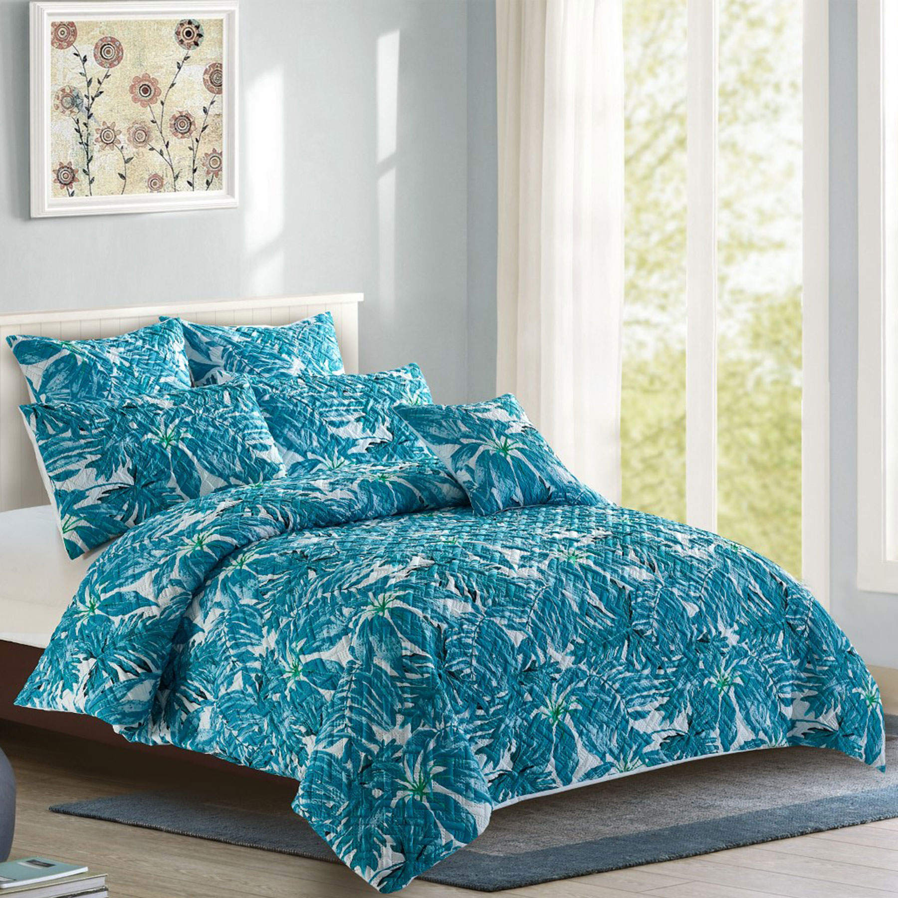 V442-MFL-QUILTCS-EDEN-BLUE-DS-213131-00 Georges Fine Linens Eden Quilt Cover Set - Double - Image 1