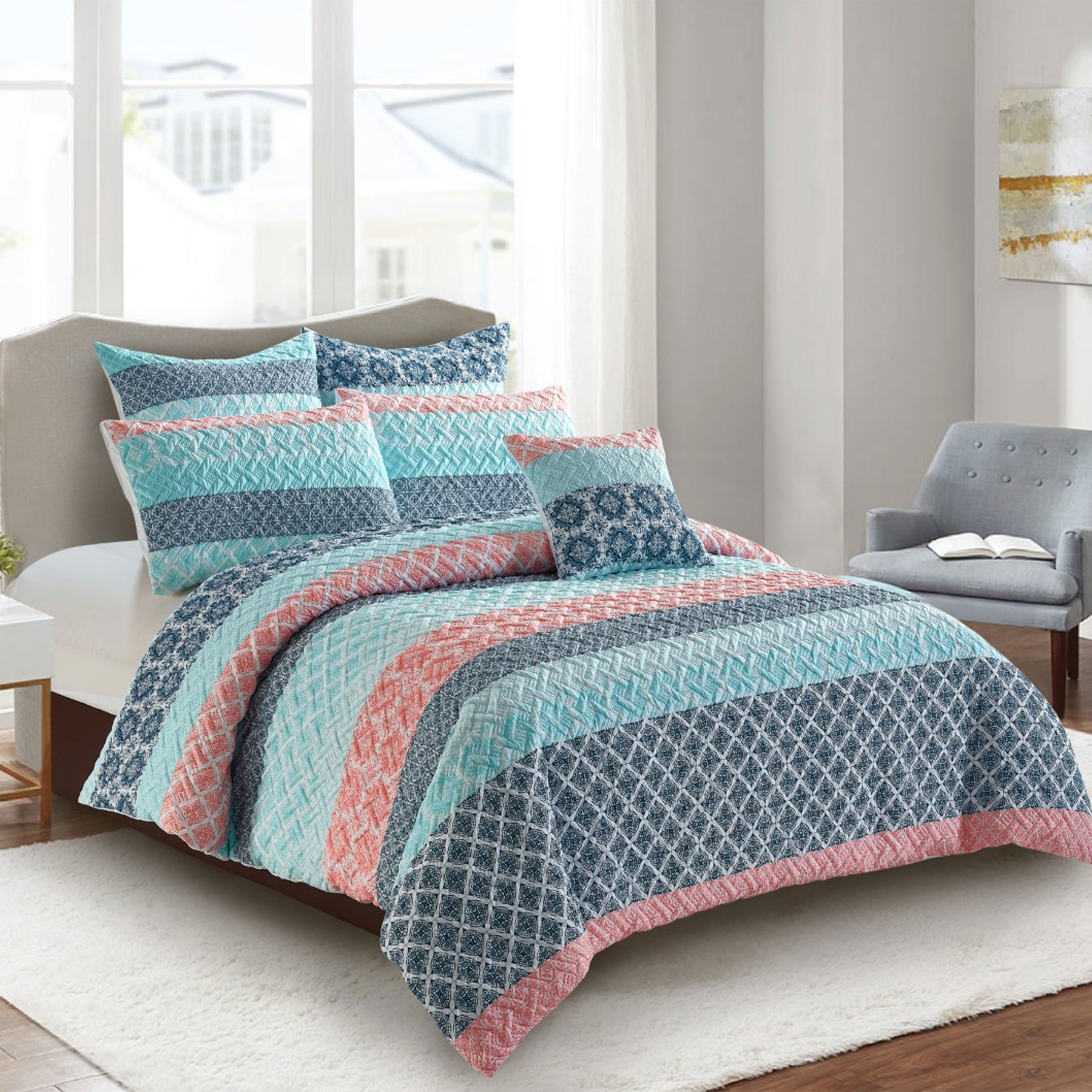 V442-MFL-QUILTCS-LANA-MULTI-DS-213269-00 Georges Fine Linens Lana Quilt Cover Set - Double - Image 1
