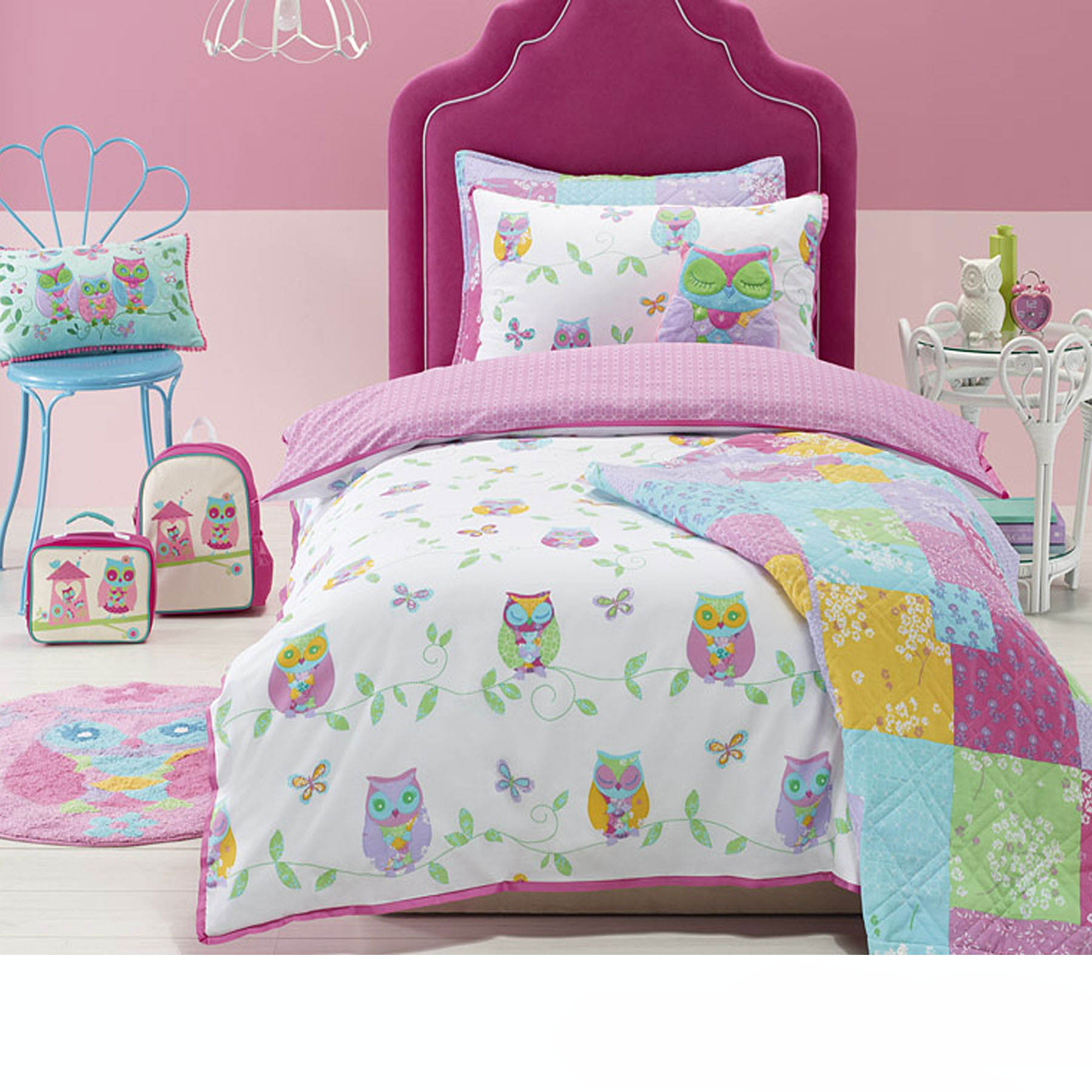 V442-PIL-QUILTCS-OWLSONG-WHITE-QS-208806-00 Jiggle & Giggle Owl Song Quilt Cover Set Queen - Image 1
