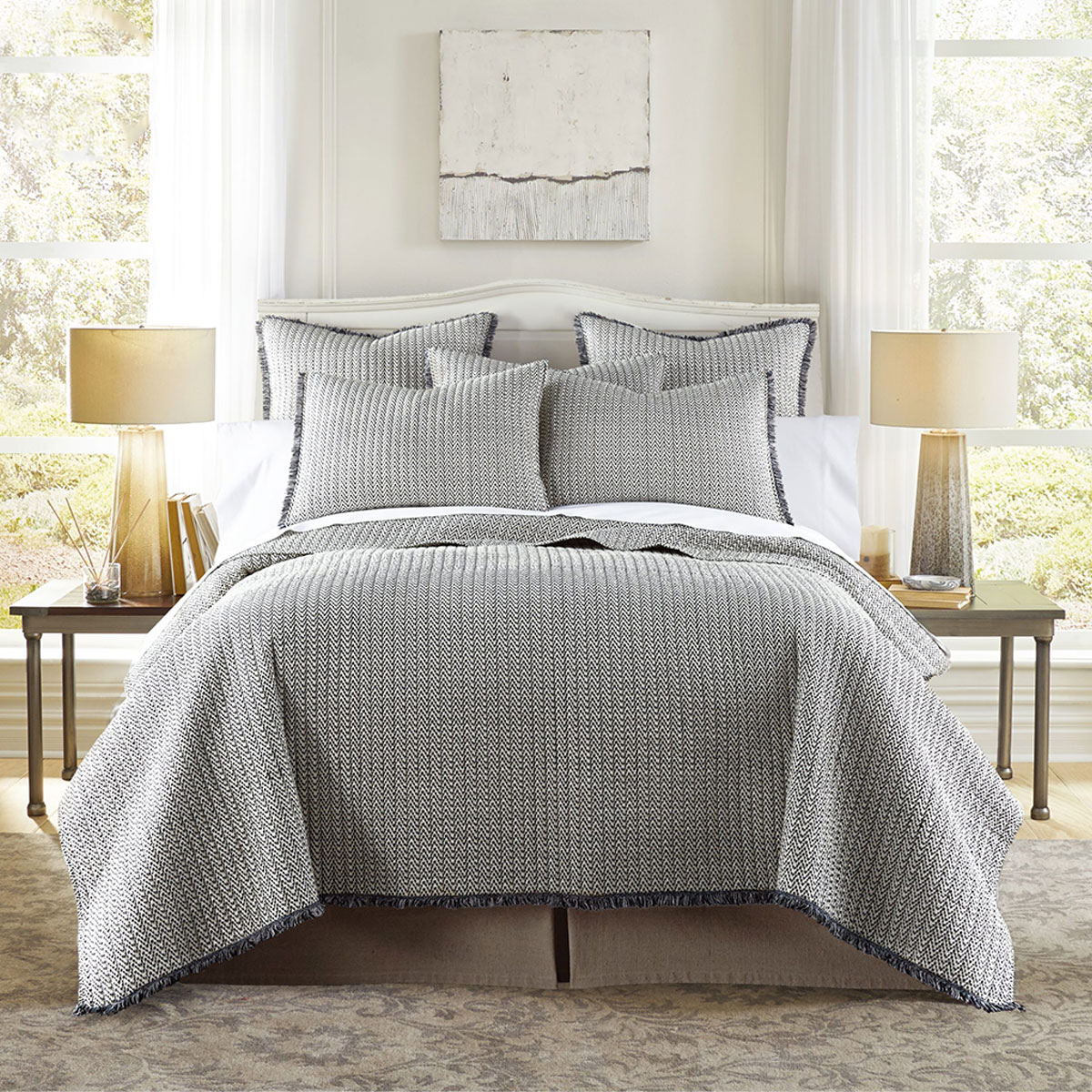 V442-RAN-COVERLET-LEXINGTON-BLACK-KI-77635-00 Jenny Mclean Lexington 3 Piece 100% Cotton Coverlet Set King - Image 1