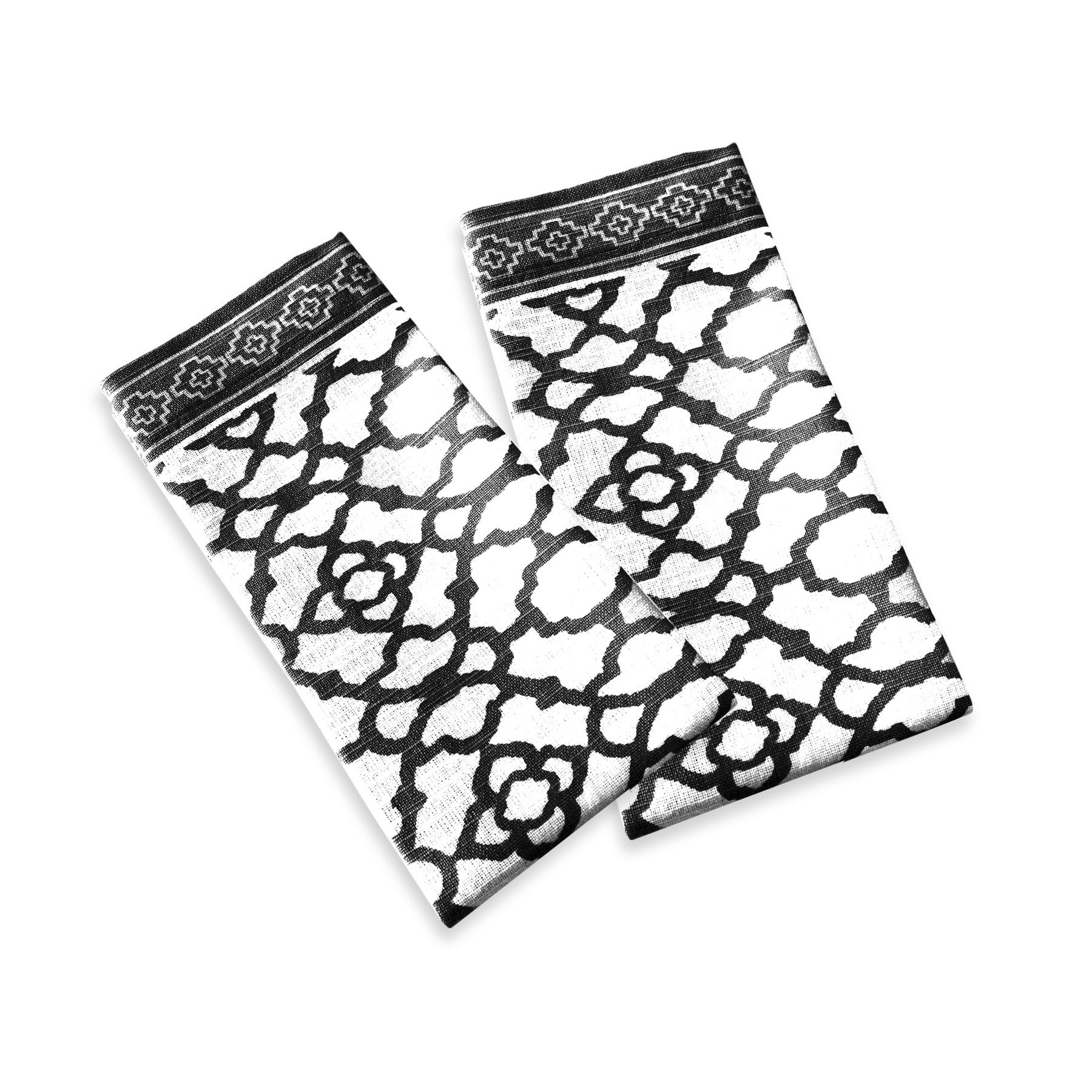 V442-RAN-MISC-SETOF2VINTAGENAPKINS-BLACK-SQ-77557-00 Rans Set of 2 Cotton Vintage Napkins - Black - Image 1