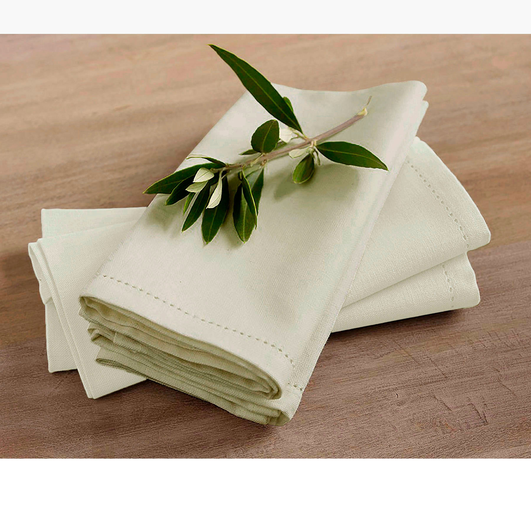 V442-RAN-MISC-SETOF4HEMSTITCHNAPKINS-BEIGE-SQ-77552-00 Rans Set of 4 Cotton Hemstitch Napkins - Beige - Image 1