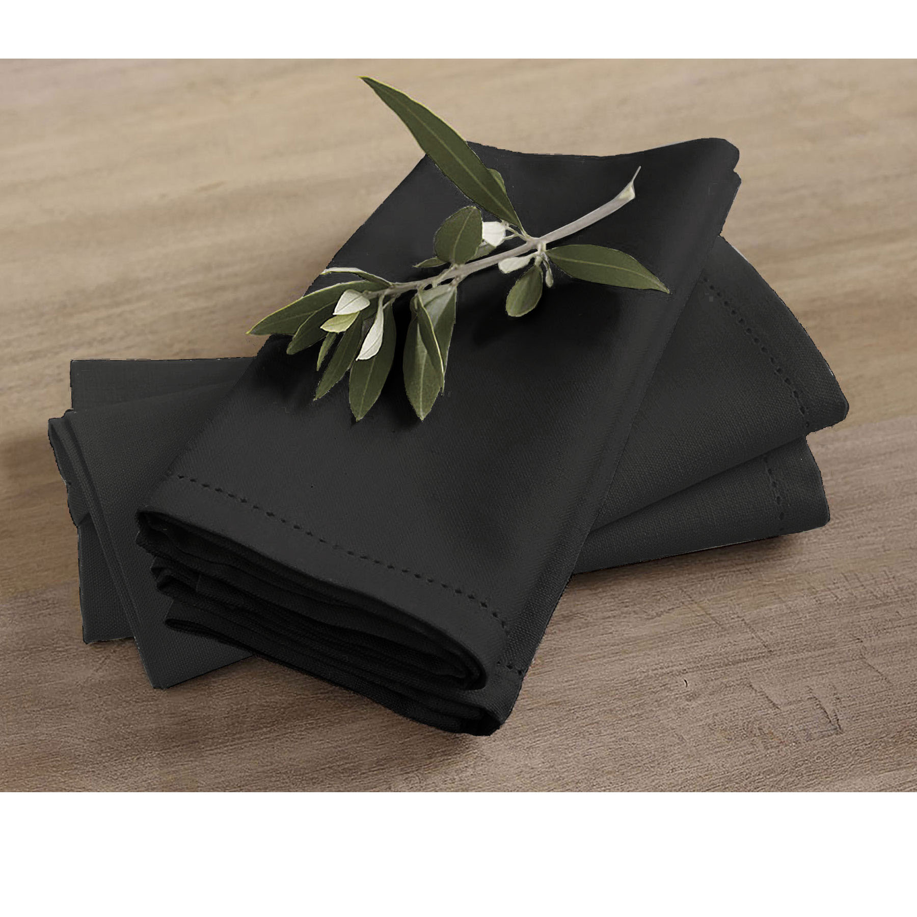 V442-RAN-MISC-SETOF4HEMSTITCHNAPKINS-BLACK-SQ-77551-00 Rans Set of 4 Cotton Hemstitch Napkins - Black - Image 1