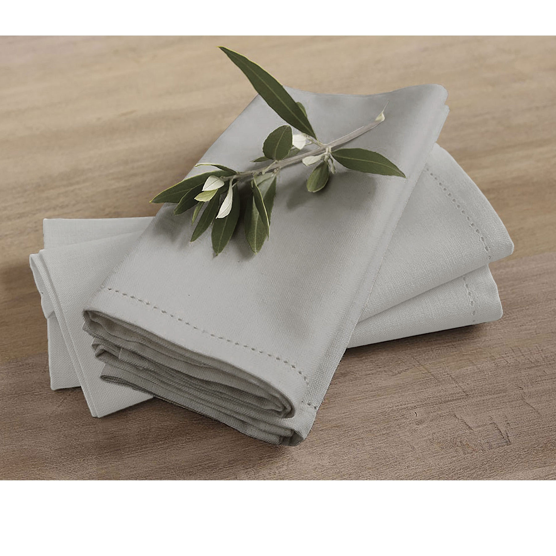 V442-RAN-MISC-SETOF4HEMSTITCHNAPKINS-GREY-SQ-77550-00 Rans Set of 4 Cotton Hemstitch Napkins - Grey - Image 1