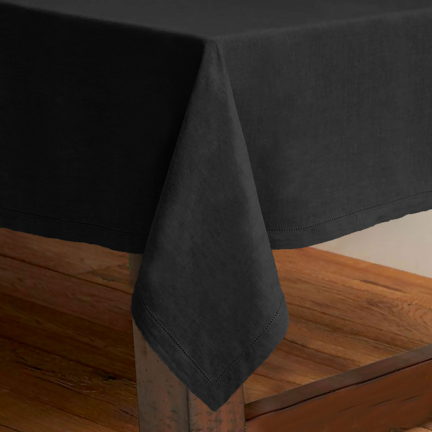 V442-RAN-TABLEC-HEMSTITCH230-BLACK-RE-77533-00 Rans Pure Cotton Hemstitch Tablecloth 150 X 230 cm - Black - Image 1