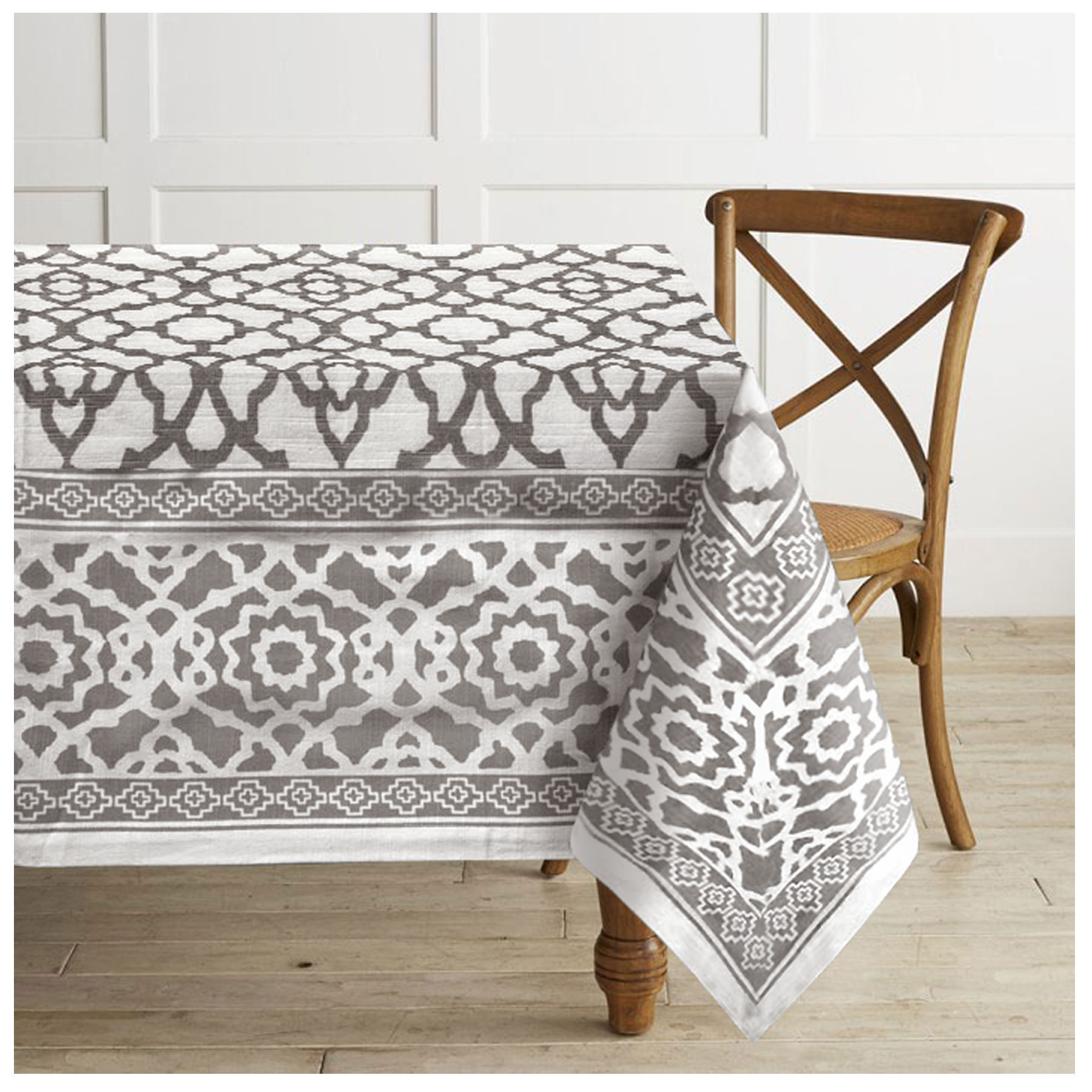 V442-RAN-TABLEC-VINTAGE300-GREY-RE-77513-00 Rans Pure Cotton Vintage Tablecloth 150 x 300 + 4 cm - Grey - Image 1