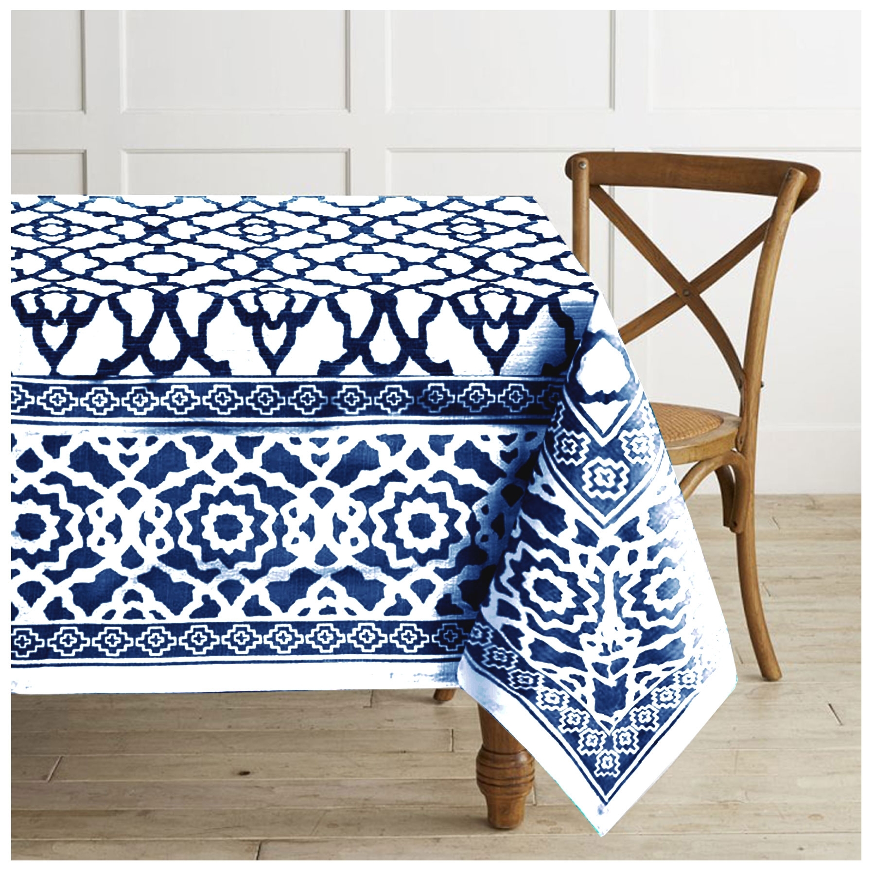 V442-RAN-TABLEC-VINTAGE300-INDIGO-RE-77509-00 Rans Pure Cotton Vintage Tablecloth 150 x 300 + 4 cm - Indigo - Image 1