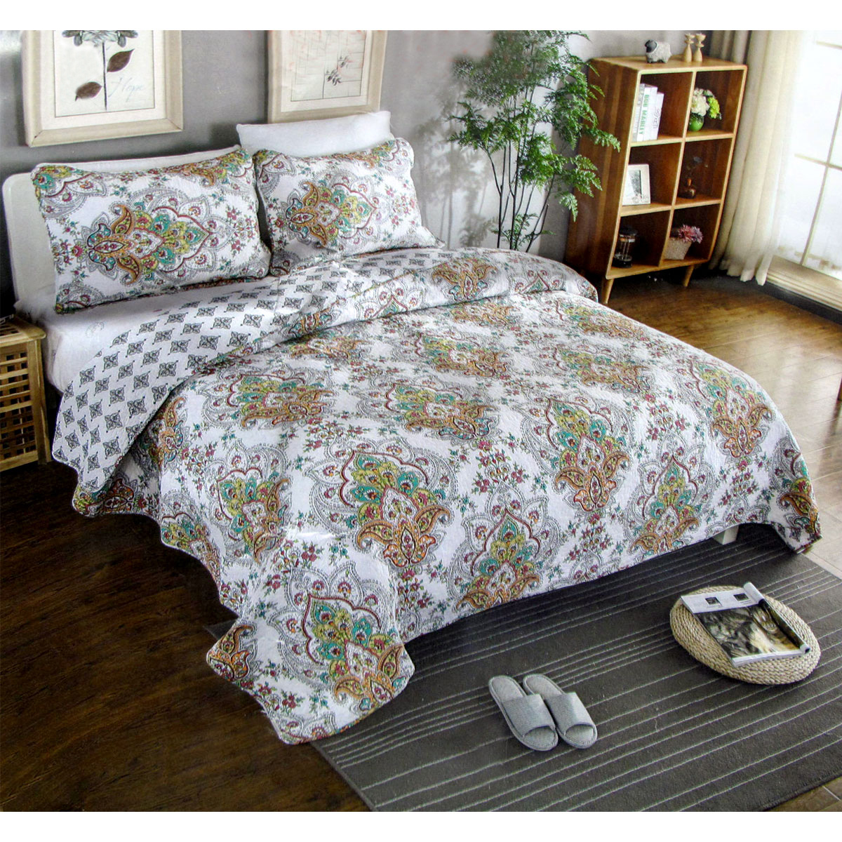 V442-STT-COVERLET-ABIGAIL-MULTI-QS-209153-00 100% Cotton Cover Lightly Quilted Coverlet Set Abigail Queen - Image 1