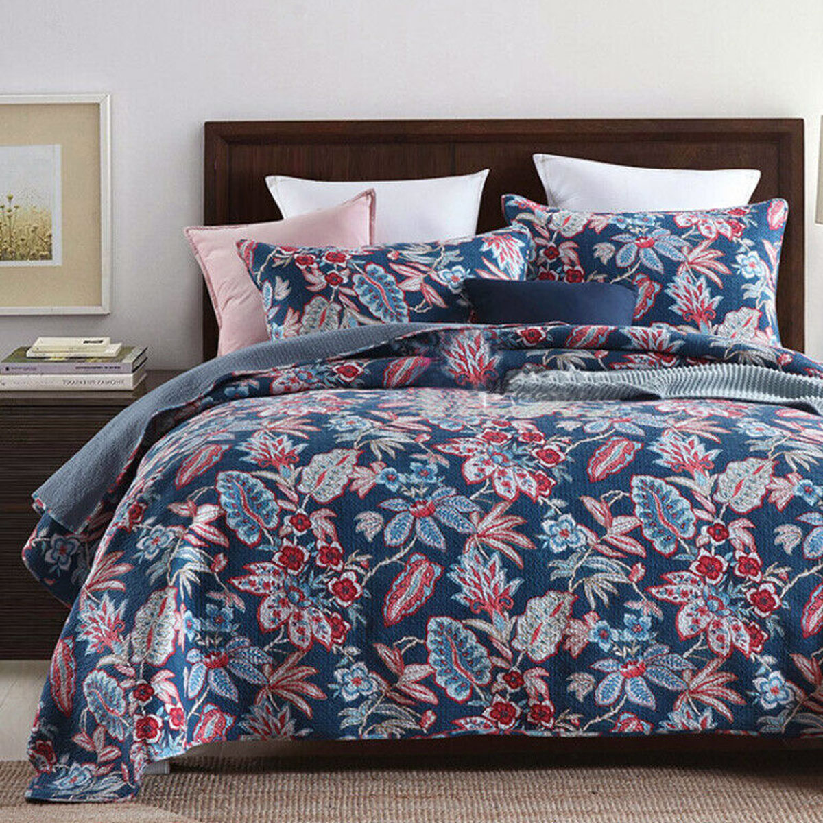 V442-STT-COVERLET-BORNEAN-BLUE-QS-213102-00 100% Cotton Lightly Quilted Coverlet Set Bornean Queen 230 x 250 cm - Image 1
