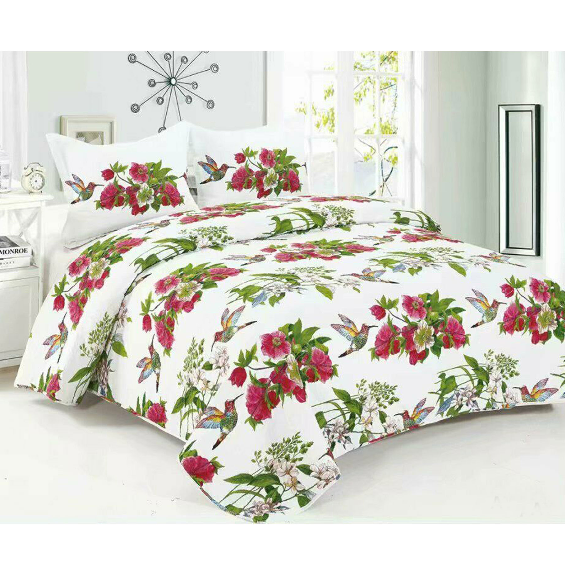 V442-STT-COVERLET-HUMMINGBIRD-MULTI-QS-209269-00 100% Cotton Coverlet Set Hummingbird Multi - Queen - Image 1