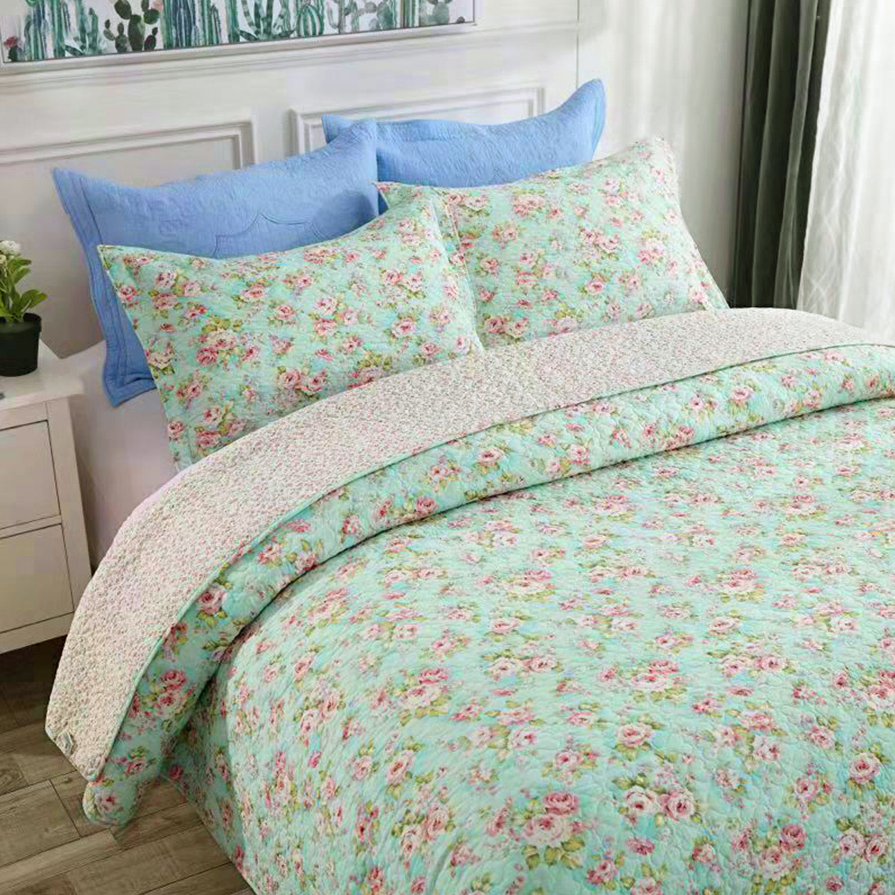 V442-STT-COVERLET-ISABELLA-MULTI-QS-213092-00 100% Cotton Cover Lightly Quilted Coverlet Set Isabella Multi Queen - Image 1