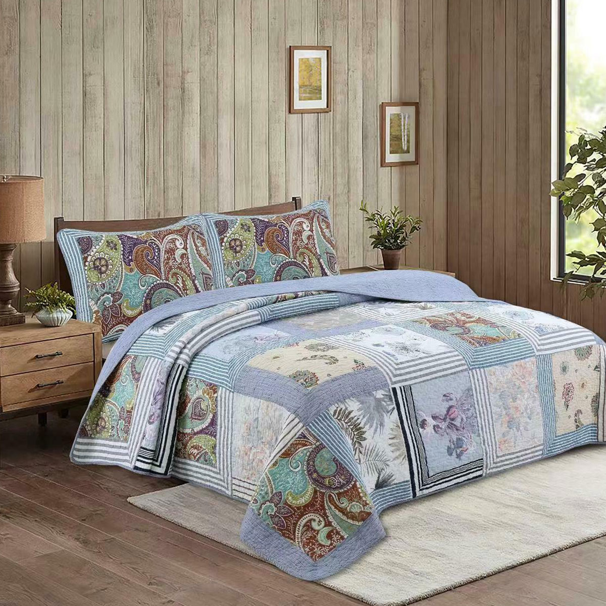 V442-STT-COVERLET-MONTANA-MULTI-QS-213095-00 100% Cotton Lightly Quilted Coverlet Set Montana Queen 230 x 250 cm - Image 1