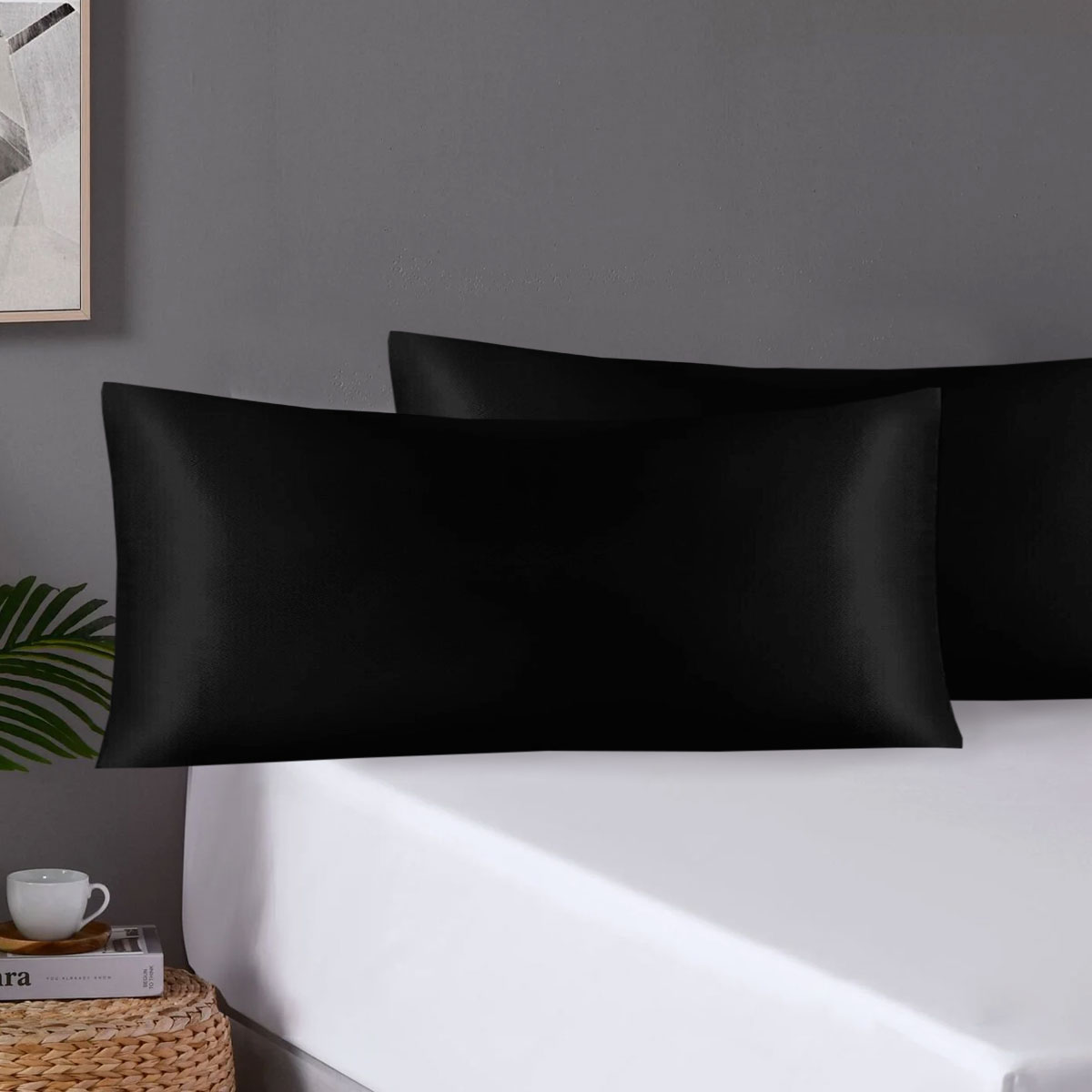 V442-STT-PILLOWC-PAIRSATIN-BLACK-KI-202503241611-00 Pair of King Satin Silk Pillowcases with Envelope Closure 51 x 102 cm Black - Image 1