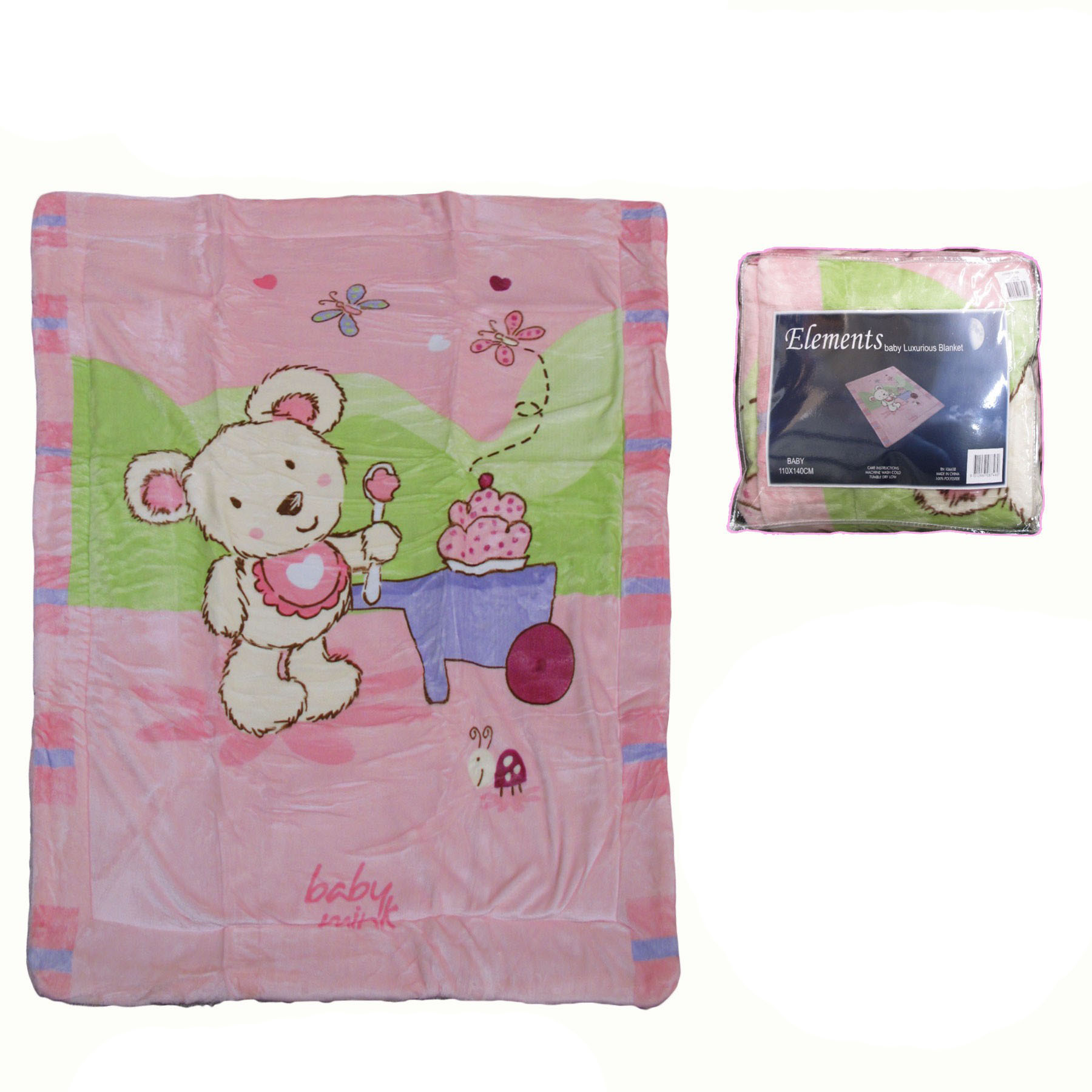 V442-TOC-BLANKET-PINKTEDDY-PINK-RE-204253-00 Elements Baby Luxurious Coral Fleece Blanket - Pink Teddy - Image 1