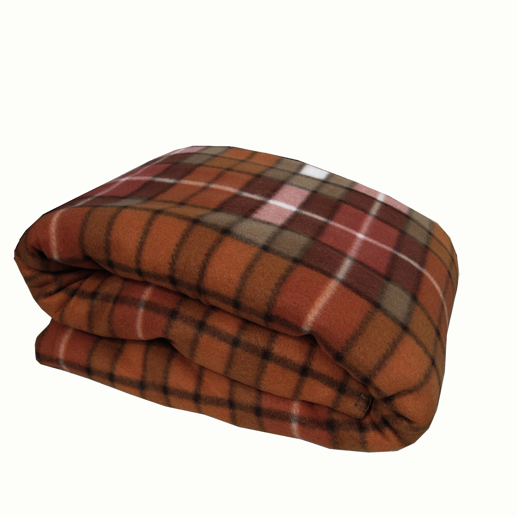 V442-TOC-BLANKET-POLARFLEECECHECKED-ORANGE-QS-204252-00 Elements 240GSM Polar Fleece Blanket 220cm x 240cm Checked Burnt Orange - Queen - Image 1