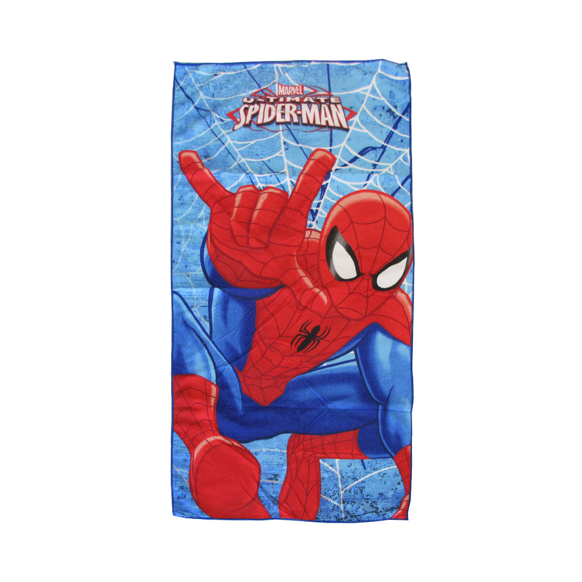 V442-UGG-TOWEL-ULTIMATESPIDERMAN-BLUE-RE-215424-00 Bloomington Ultimate Spiderman Kids Cartoon Printed Microfiber Beach Towel 70 x 137 cm - Image 1