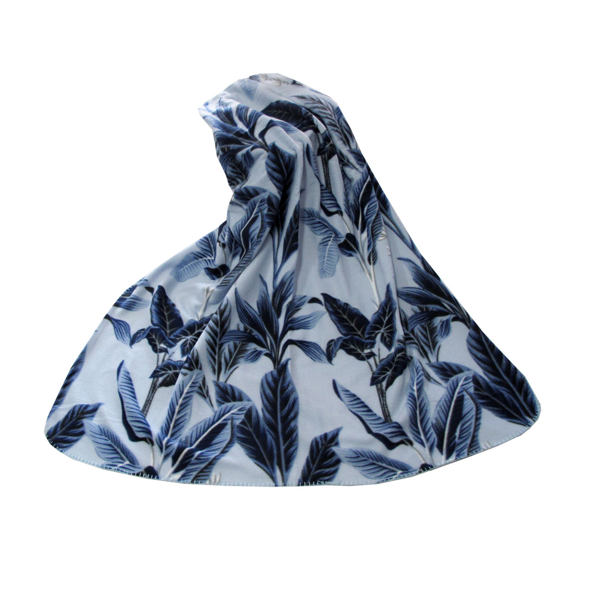 V442-YTL-THROW-BANANATREELEAVES-BLUE-RE-202502260931-00 175GSM Banana Tree Leaves Printed Polar Fleece Throw Rug 120 x 150cm Blue - Image 1