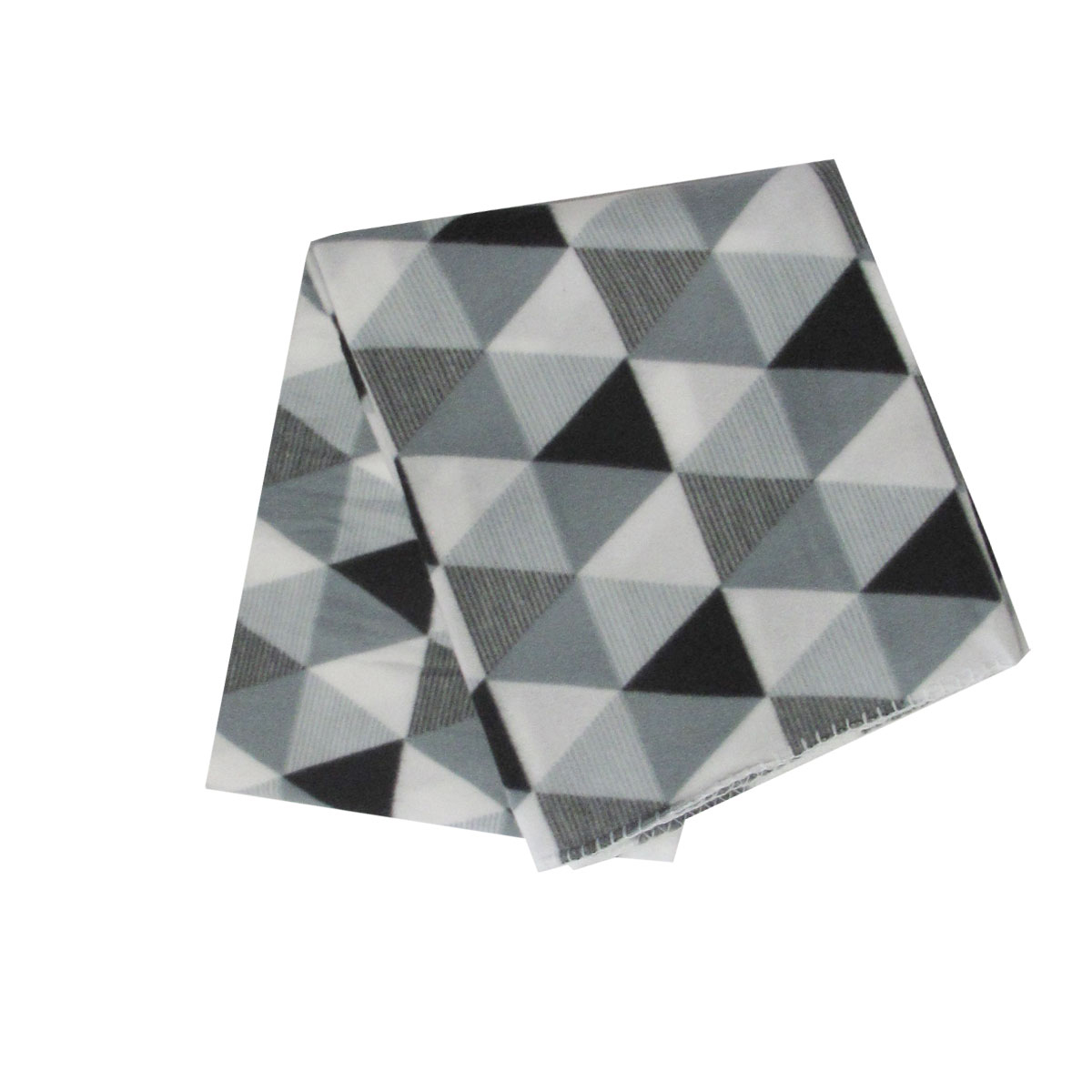 V442-YTL-THROW-TRIANGLESPOLAR-GREY-RE-202502260931-00 Triangles 175GSM Geometric Pattern Printed Polar Fleece Throw Rug 120 x 150cm Grey - Image 1